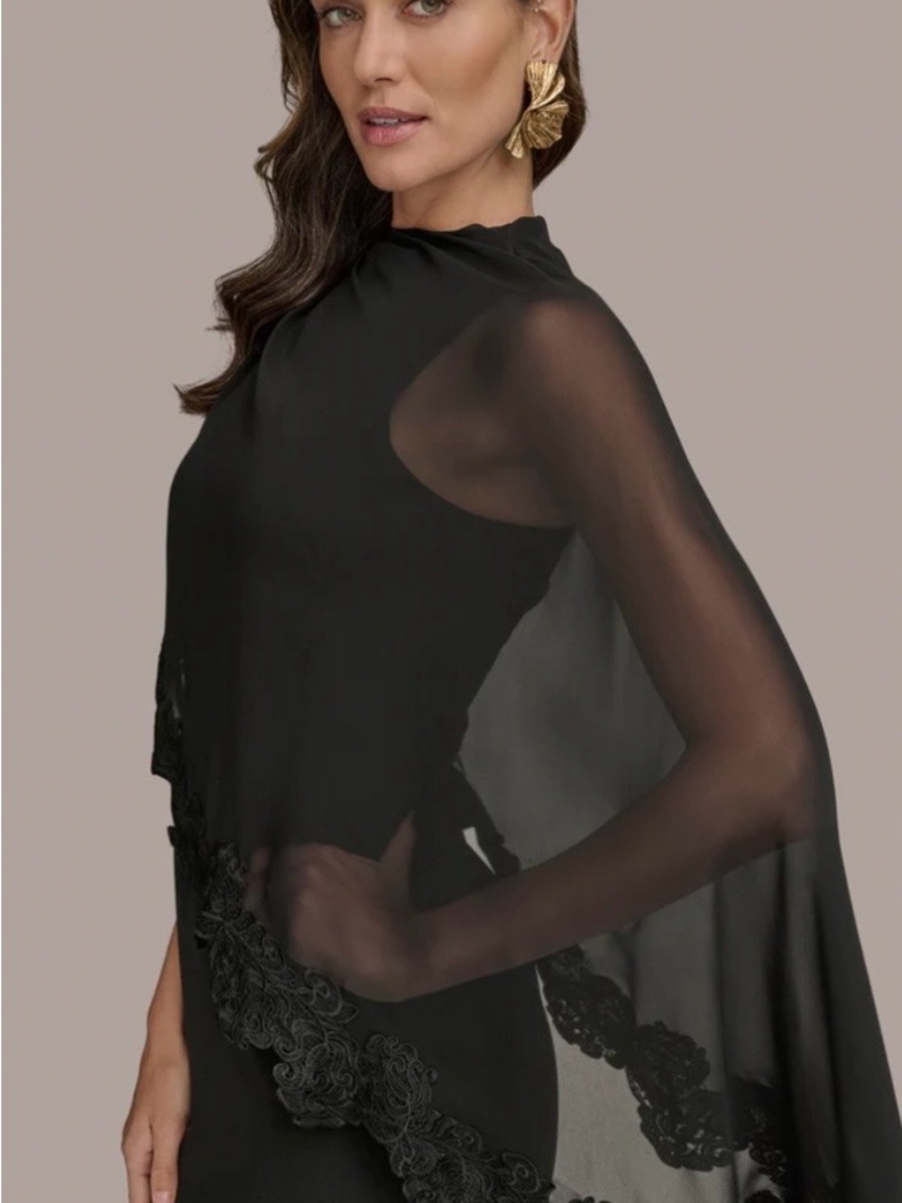 DONNA KAREN SLEEVELESS CAPE OVERLAY GOWN - Picture 5 of 6